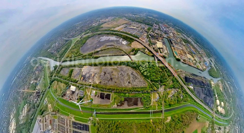 Aerial image Bottrop - Fisheye perspective storage area for coal in Bottrop at Ruhrgebiet in the state North Rhine-Westphalia, Germany