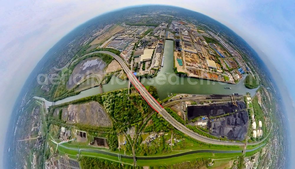 Aerial photograph Bottrop - Fisheye perspective storage area for coal in Bottrop at Ruhrgebiet in the state North Rhine-Westphalia, Germany