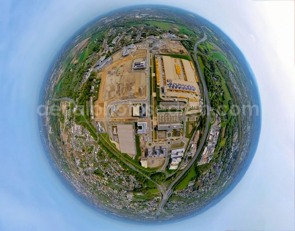 Aerial photograph Bochum - Fisheye perspective new building and DHL logistics center in the development area MARK 51AA?7 in Bochum at Ruhrgebiet in the state North Rhine-Westphalia, Germany
