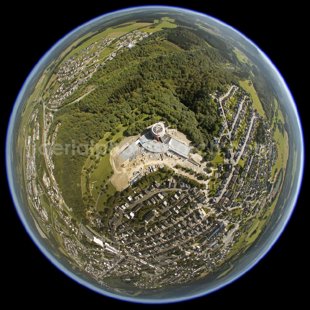 Aerial image Winterberg - Fisheye perspective construction site of Oversum Vita Resort in Winterberg in the Upper Sauerland in the federal state of North Rhine-Westphalia