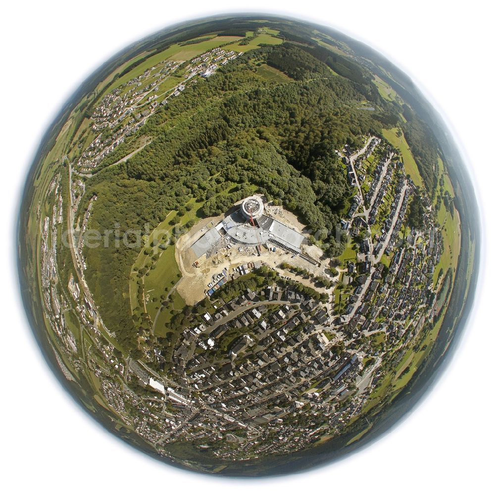 Aerial photograph Winterberg - Fisheye perspective construction site of Oversum Vita Resort in Winterberg in the Upper Sauerland in the federal state of North Rhine-Westphalia