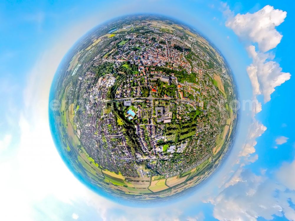 Aerial image Beckum - Fisheye perspective town View of the streets and houses of the residential areas in Beckum at Ruhrgebiet in the state North Rhine-Westphalia, Germany