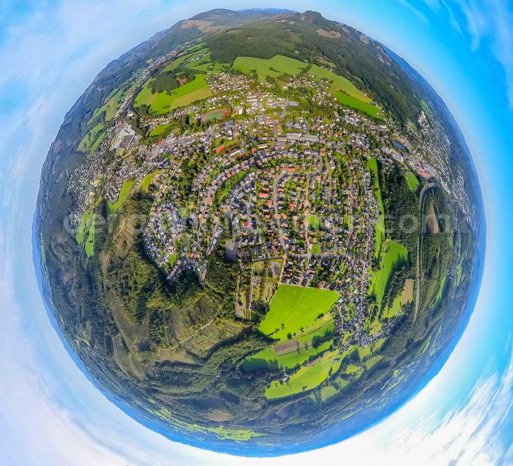 Eichen from the bird's eye view: Fisheye perspective town View of the streets and houses of the residential areas in Eichen in the state North Rhine-Westphalia, Germany