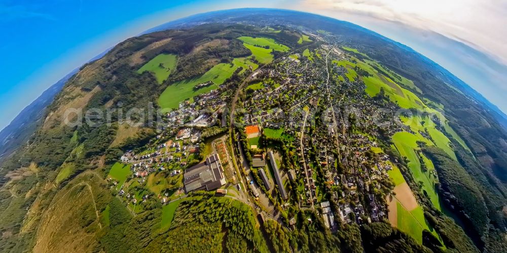 Littfeld from the bird's eye view: Fisheye perspective town View of the streets and houses of the residential areas in Littfeld at Siegerland in the state North Rhine-Westphalia, Germany