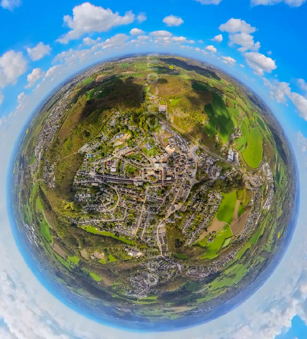 Aerial photograph Neviges - Fisheye perspective town View of the streets and houses of the residential areas in Neviges in the state North Rhine-Westphalia, Germany