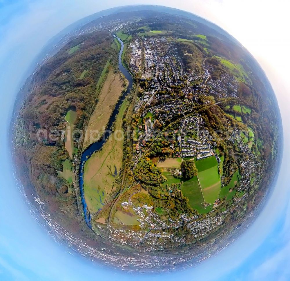 Wengern from the bird's eye view: Fisheye perspective town View of the streets and houses of the residential areas in Wengern at Ruhrgebiet in the state North Rhine-Westphalia, Germany