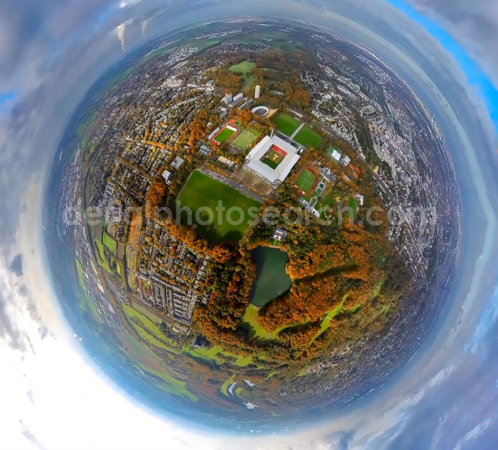 Köln from above - Fisheye perspective sports facility grounds of the Arena stadium RheinEnergieSTADION in the district Lindenthal in Cologne in the state North Rhine-Westphalia, Germany