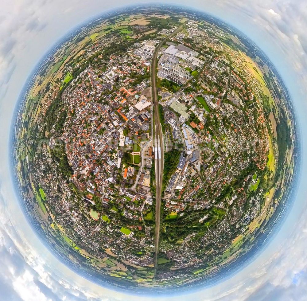 Aerial image Ahlen - Fisheye perspective city view of the city area of in Ahlen in the state North Rhine-Westphalia, Germany