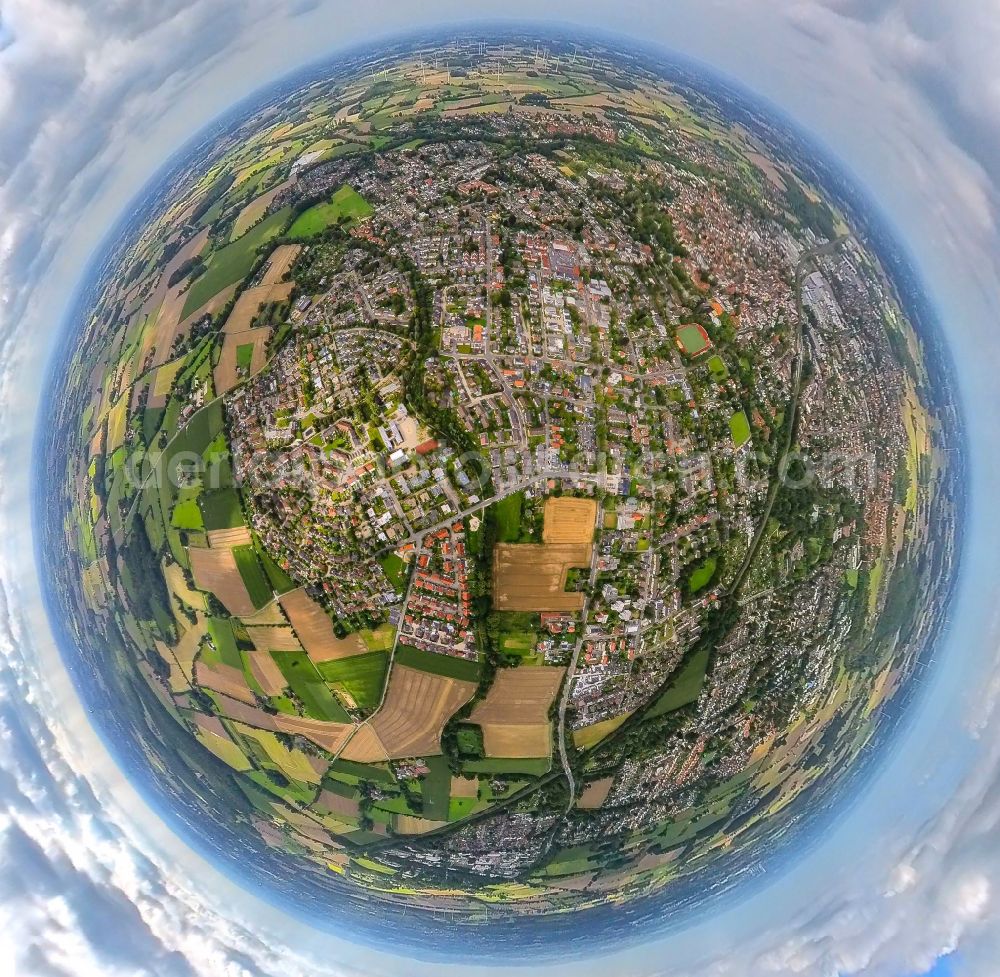 Ahlen from above - Fisheye perspective city view of the city area of in Ahlen in the state North Rhine-Westphalia, Germany