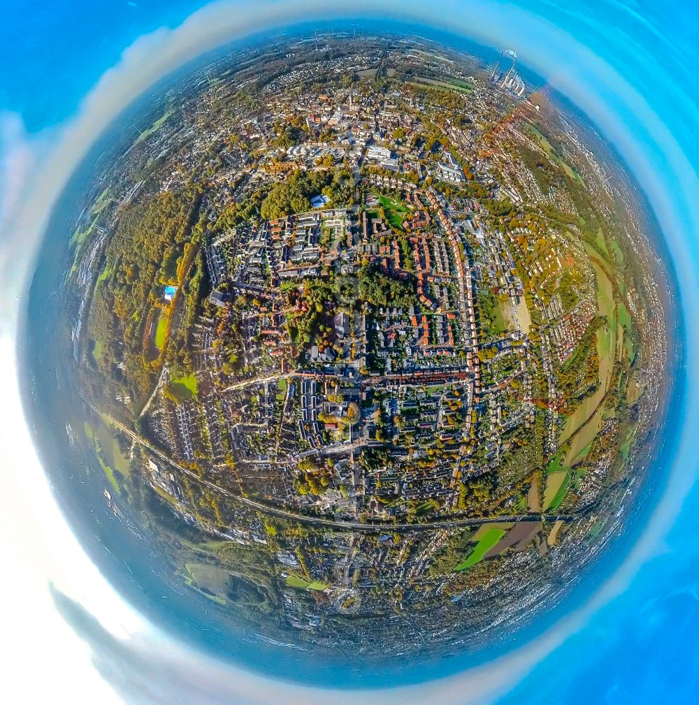 Aerial photograph Gladbeck - Fisheye perspective city view on down town in Gladbeck at Ruhrgebiet in the state North Rhine-Westphalia, Germany