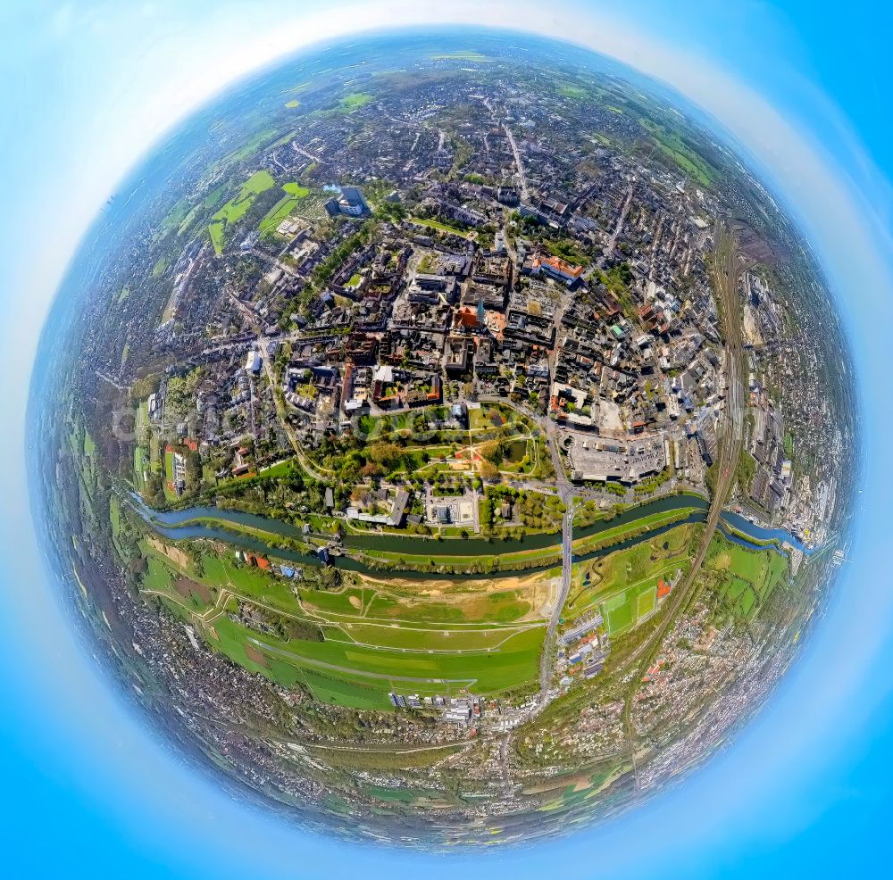 Aerial photograph Hamm - Fisheye perspective city view on down town in Hamm at Ruhrgebiet in the state North Rhine-Westphalia, Germany