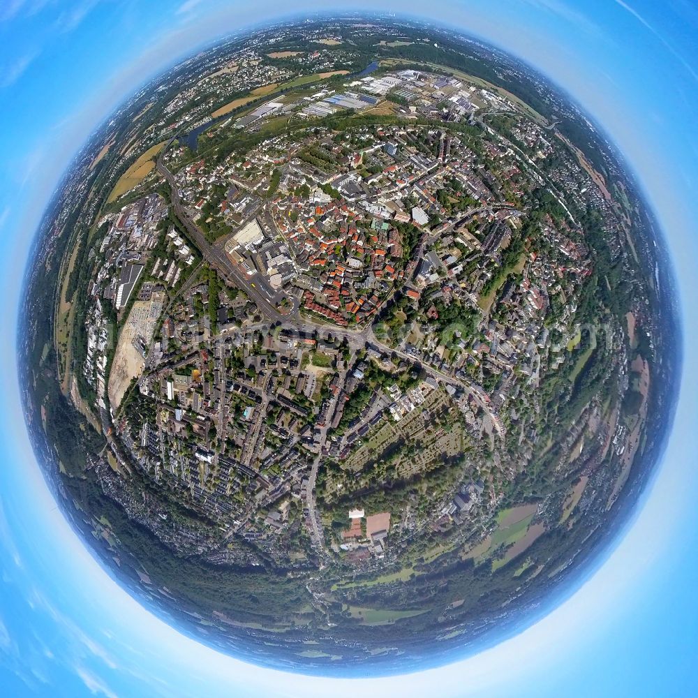 Aerial image Hattingen - Fisheye perspective city view of the city area of in Hattingen at Ruhrgebiet in the state North Rhine-Westphalia, Germany