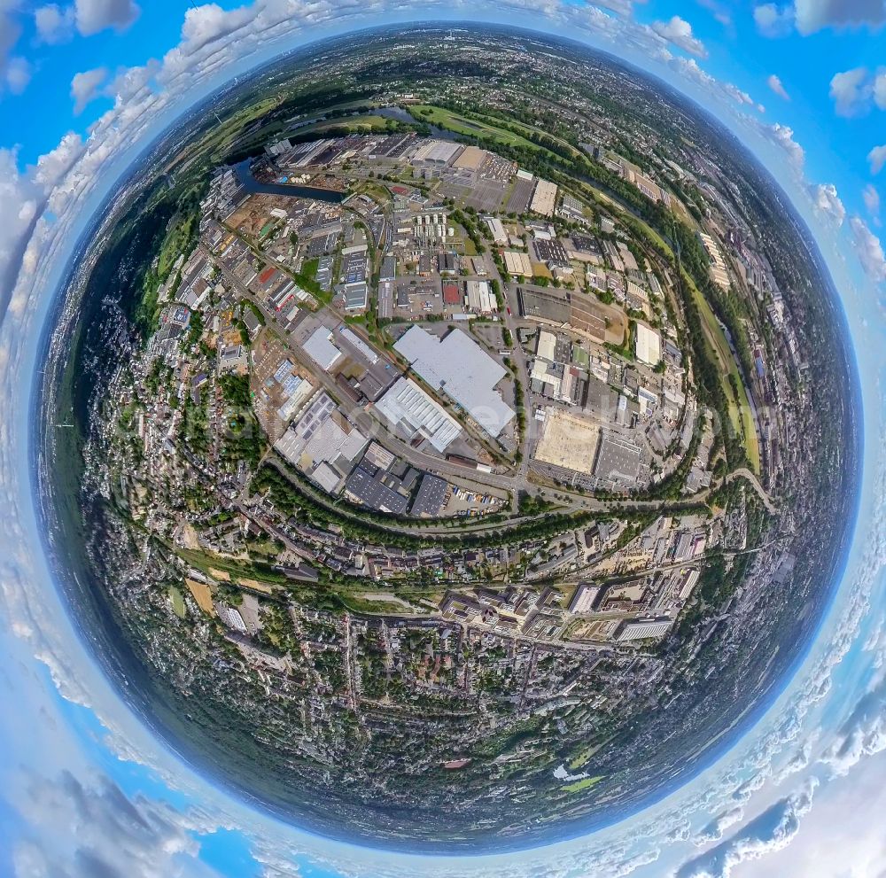 Aerial image Mülheim an der Ruhr - Fisheye perspective city view of the city area of in Muelheim on the Ruhr at Ruhrgebiet in the state North Rhine-Westphalia