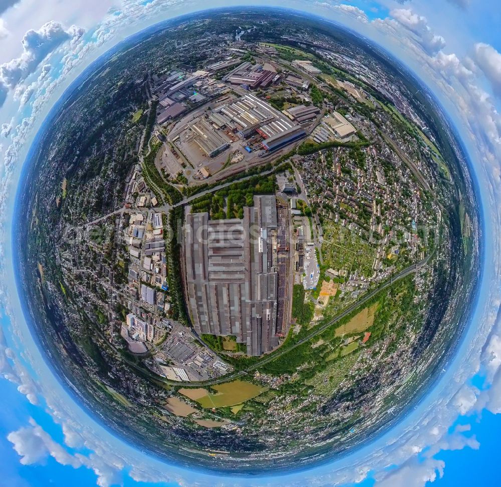 Aerial photograph Mülheim an der Ruhr - Fisheye perspective city view of the city area of in Muelheim on the Ruhr at Ruhrgebiet in the state North Rhine-Westphalia