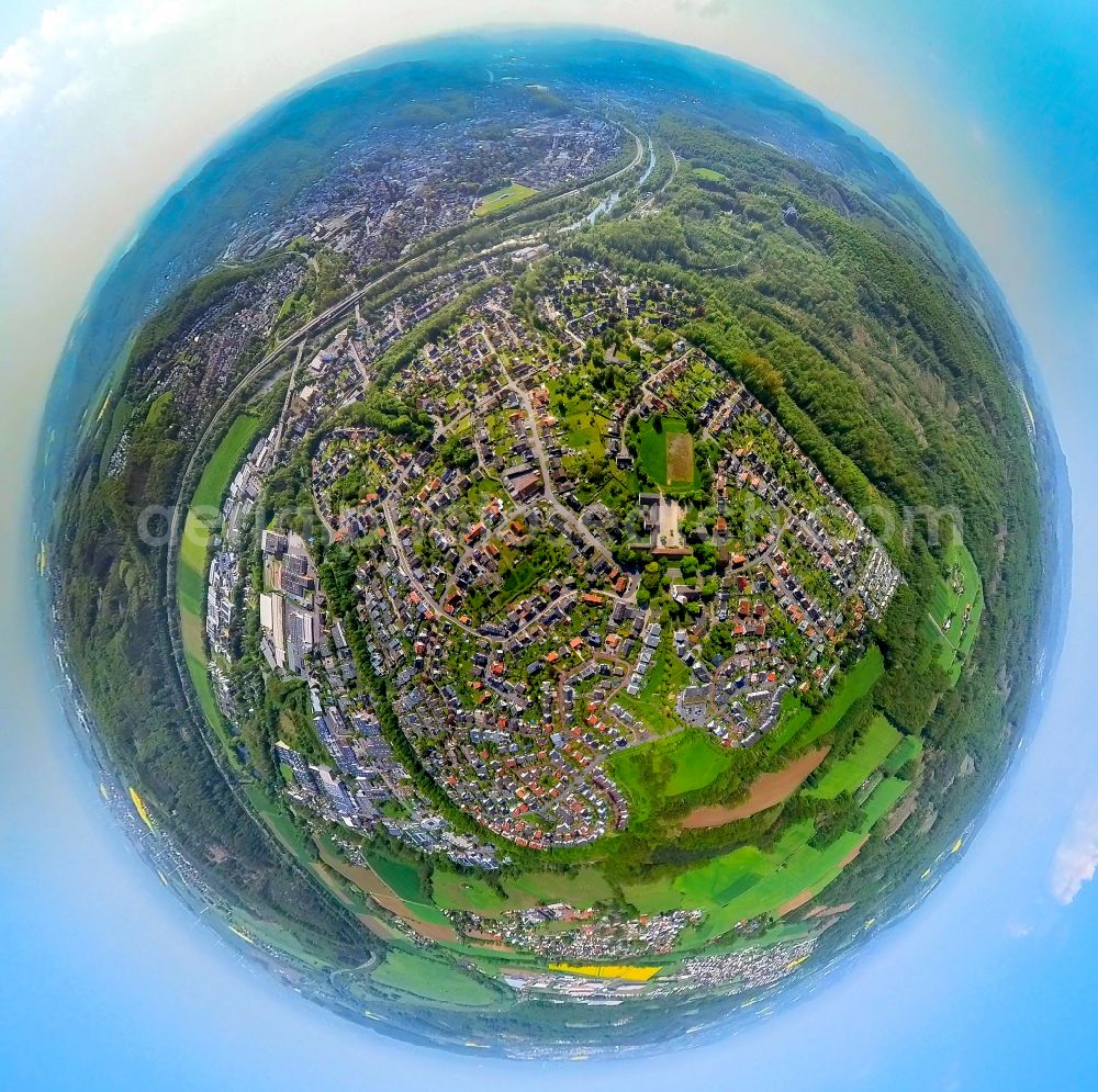 Aerial image Neheim - Fisheye perspective city view on down town in Neheim at Sauerland in the state North Rhine-Westphalia, Germany