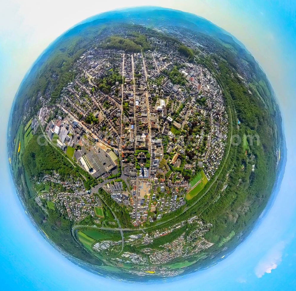 Aerial photograph Neheim - Fisheye perspective city view on down town in Neheim at Sauerland in the state North Rhine-Westphalia, Germany