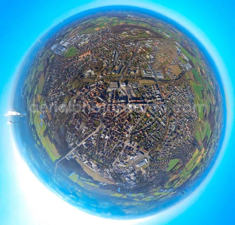 Aerial image Werne - Fisheye perspective city view on down town in Werne at Ruhrgebiet in the state North Rhine-Westphalia, Germany