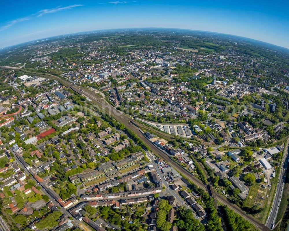 Herne from above - Fisheye- perspective city view in the urban area in Herne in the state North Rhine-Westphalia, Germany