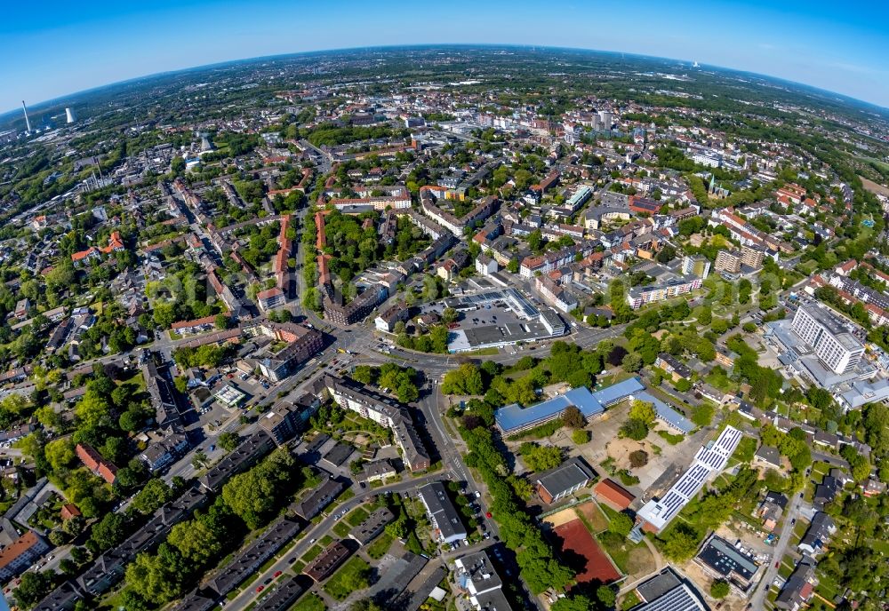 Aerial image Herne - Fisheye- perspective city view in the urban area in Herne in the state North Rhine-Westphalia, Germany