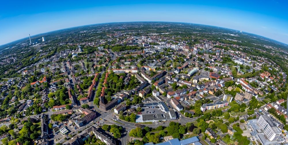 Aerial photograph Herne - Fisheye- perspective city view in the urban area in Herne in the state North Rhine-Westphalia, Germany