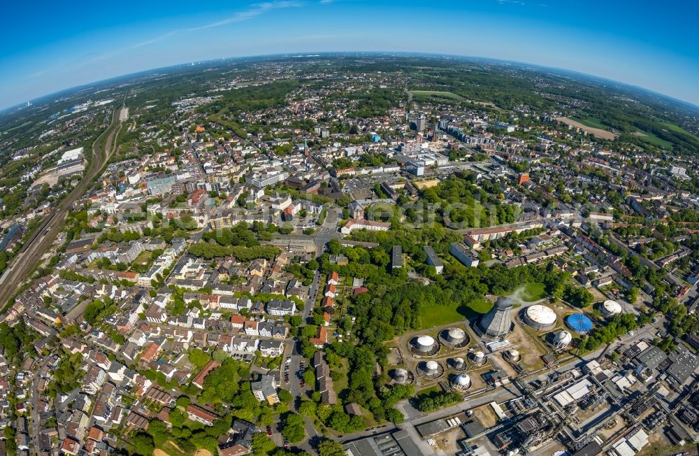 Herne from above - Fisheye- perspective city view in the urban area in Herne in the state North Rhine-Westphalia, Germany