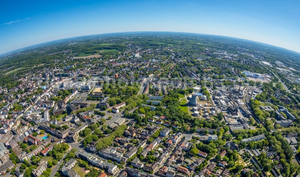 Herne from the bird's eye view: Fisheye- perspective city view in the urban area in Herne in the state North Rhine-Westphalia, Germany