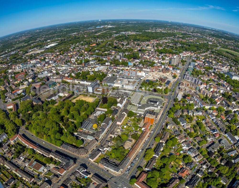 Aerial image Herne - Fisheye- perspective city view in the urban area in Herne in the state North Rhine-Westphalia, Germany