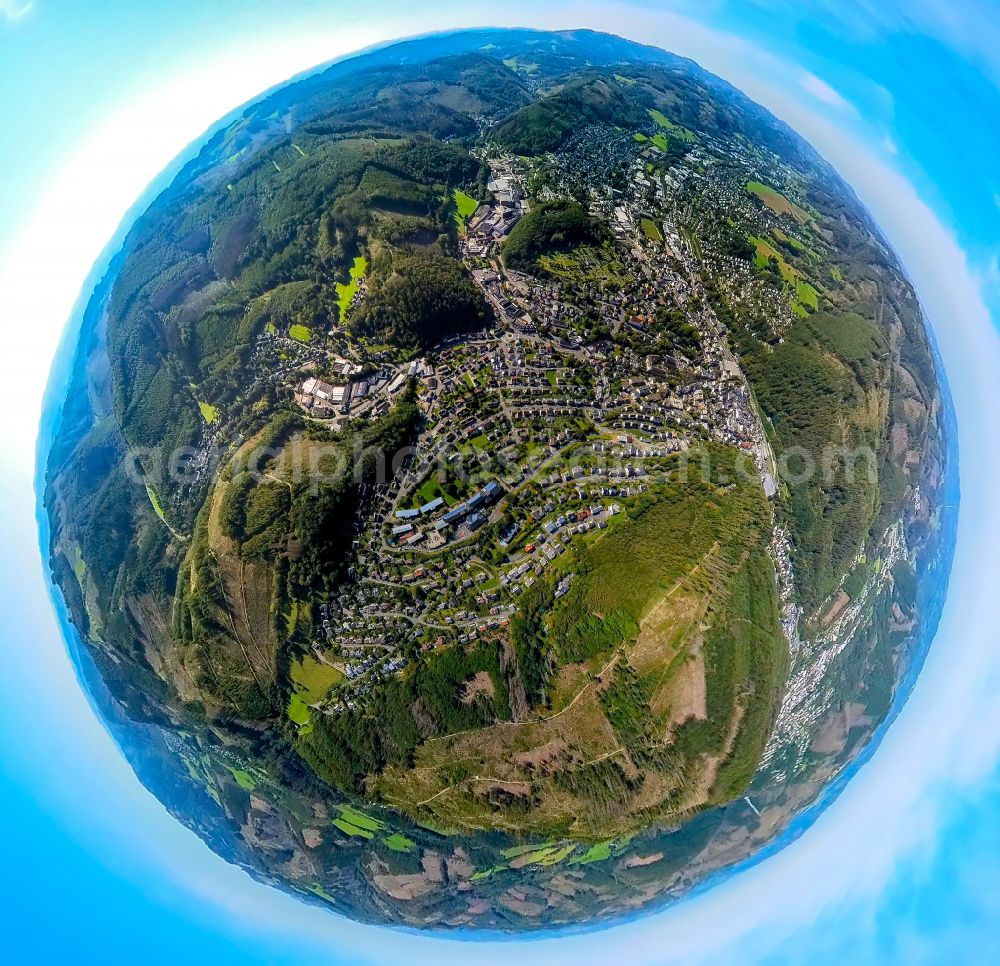 Aerial image Eiringhausen - Fisheye perspective city view on the river bank of Lenne in Eiringhausen in the state North Rhine-Westphalia, Germany