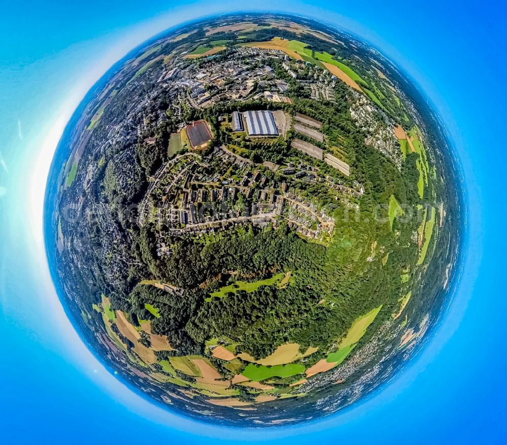 Aerial photograph Heiligenhaus - Fisheye perspective outskirts residential on street Stettiner Strasse in Heiligenhaus at Ruhrgebiet in the state North Rhine-Westphalia, Germany