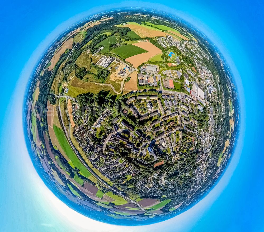 Heiligenhaus from above - Fisheye perspective outskirts residential on street Stettiner Strasse in Heiligenhaus at Ruhrgebiet in the state North Rhine-Westphalia, Germany