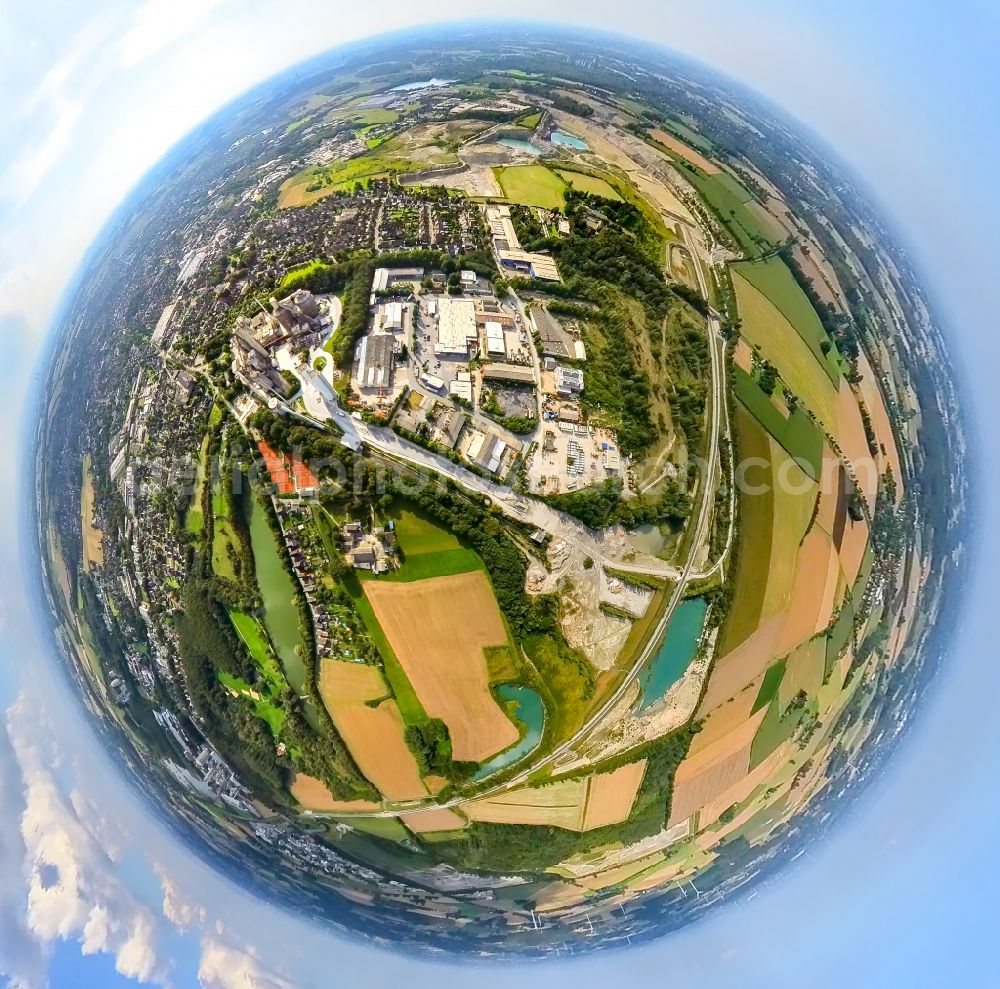 Beckum from the bird's eye view: Fisheye perspective the city center in the downtown area on street Nordring in Beckum at Ruhrgebiet in the state North Rhine-Westphalia, Germany