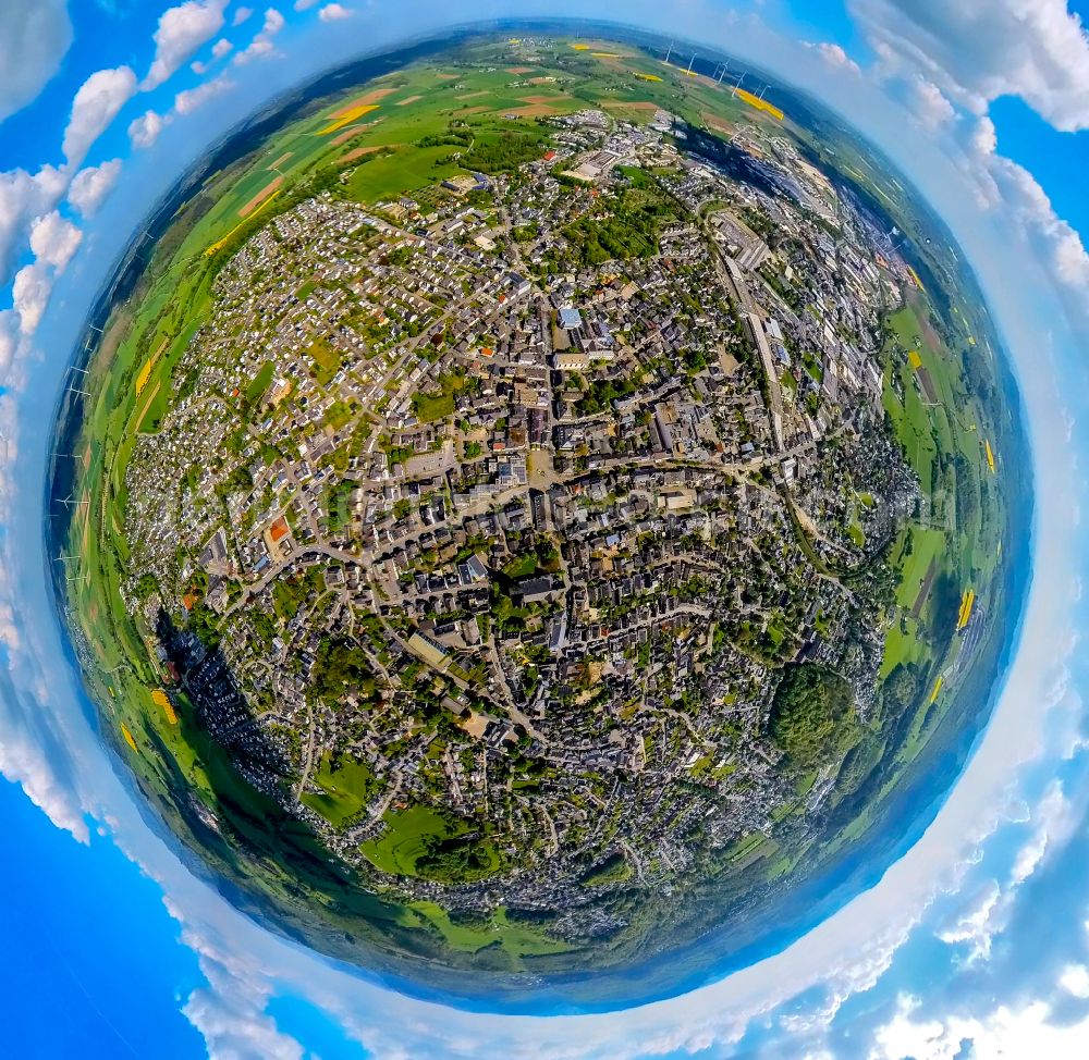 Aerial image Brilon - Fisheye perspective the city center in the downtown area in Brilon at Sauerland in the state North Rhine-Westphalia, Germany