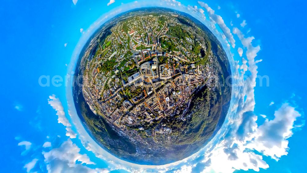 Aerial photograph Hagen - Fisheye perspective the city center in the downtown area in Hagen at Ruhrgebiet in the state North Rhine-Westphalia, Germany