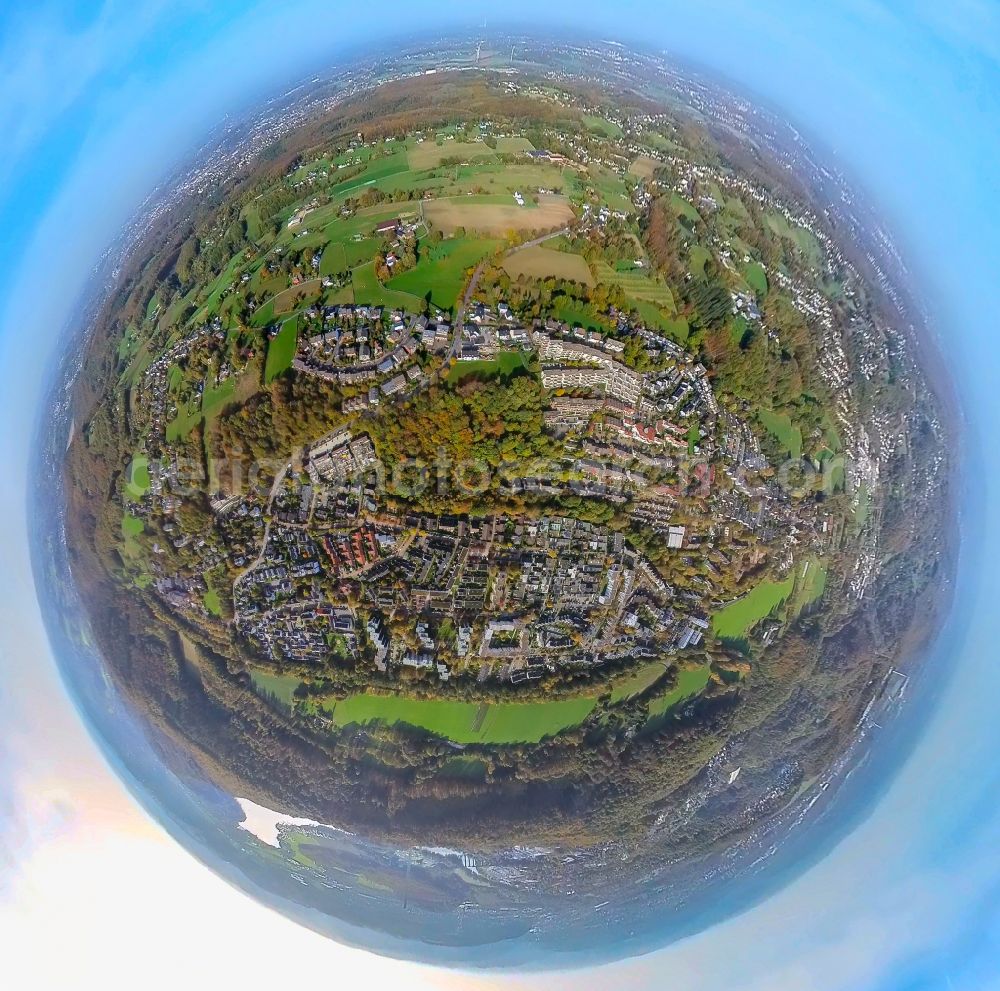 Herdecke from the bird's eye view: Fisheye perspective the city center in the downtown area in Herdecke at Ruhrgebiet in the state North Rhine-Westphalia, Germany