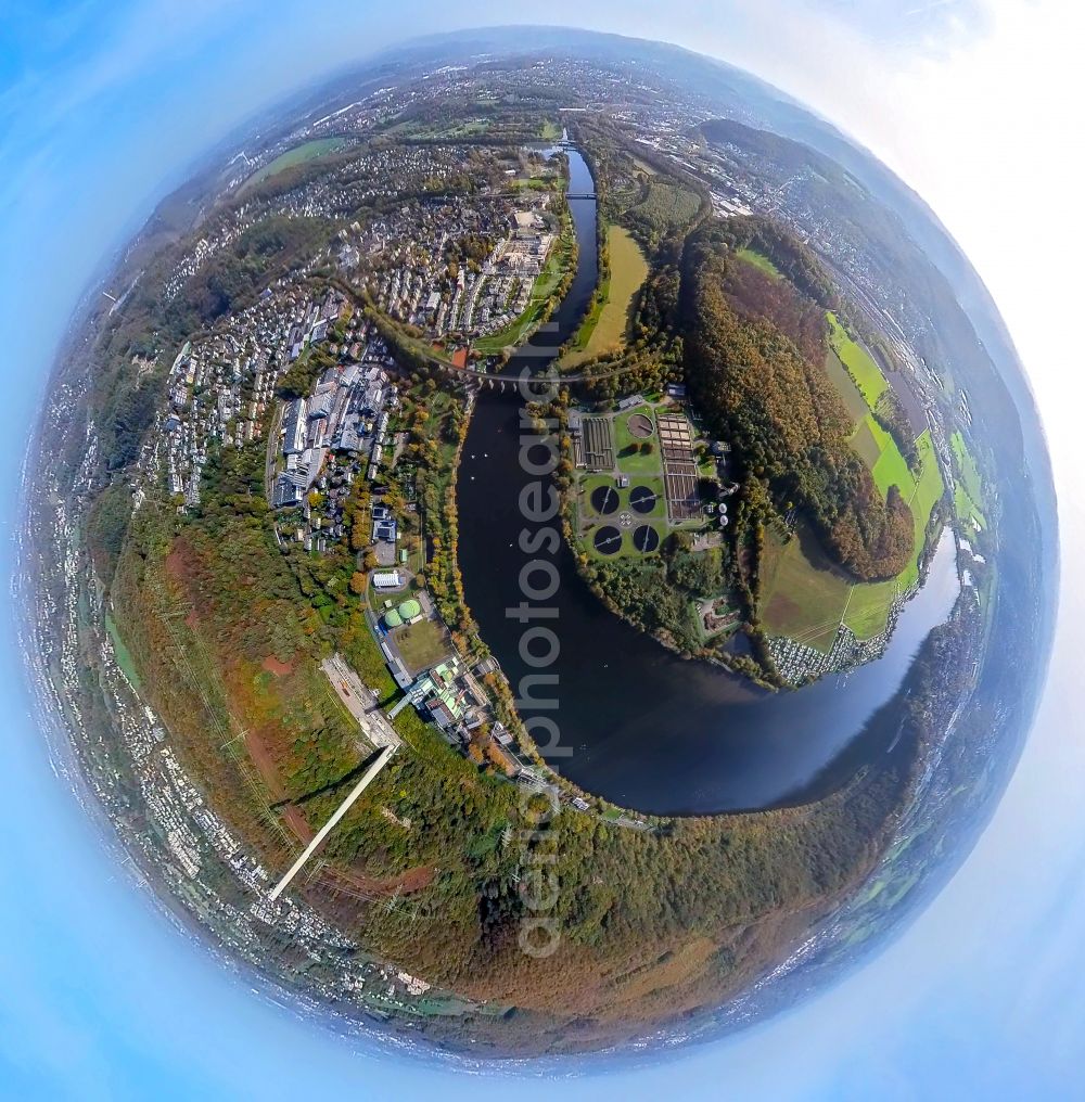 Aerial image Herdecke - Fisheye perspective the city center in the downtown area in Herdecke at Ruhrgebiet in the state North Rhine-Westphalia, Germany