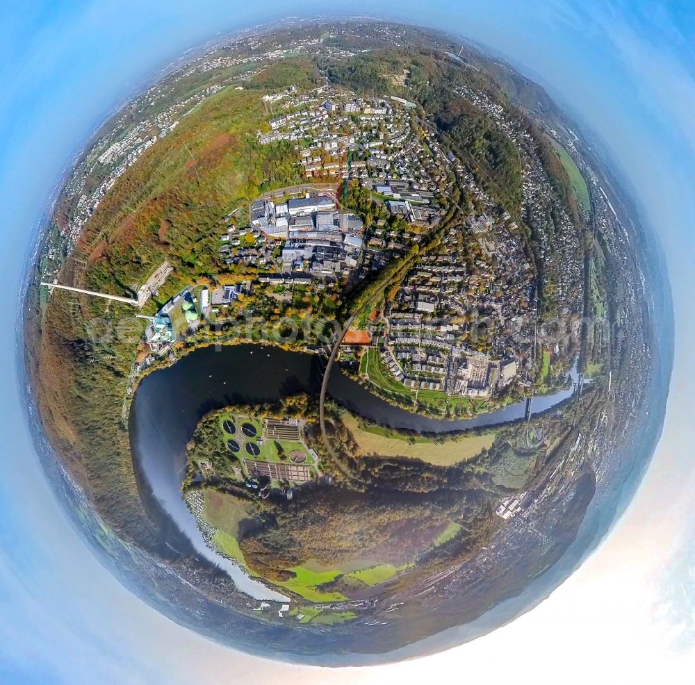 Aerial photograph Herdecke - Fisheye perspective the city center in the downtown area in Herdecke at Ruhrgebiet in the state North Rhine-Westphalia, Germany