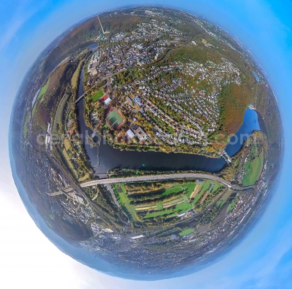 Aerial image Herdecke - Fisheye perspective the city center in the downtown area in Herdecke at Ruhrgebiet in the state North Rhine-Westphalia, Germany