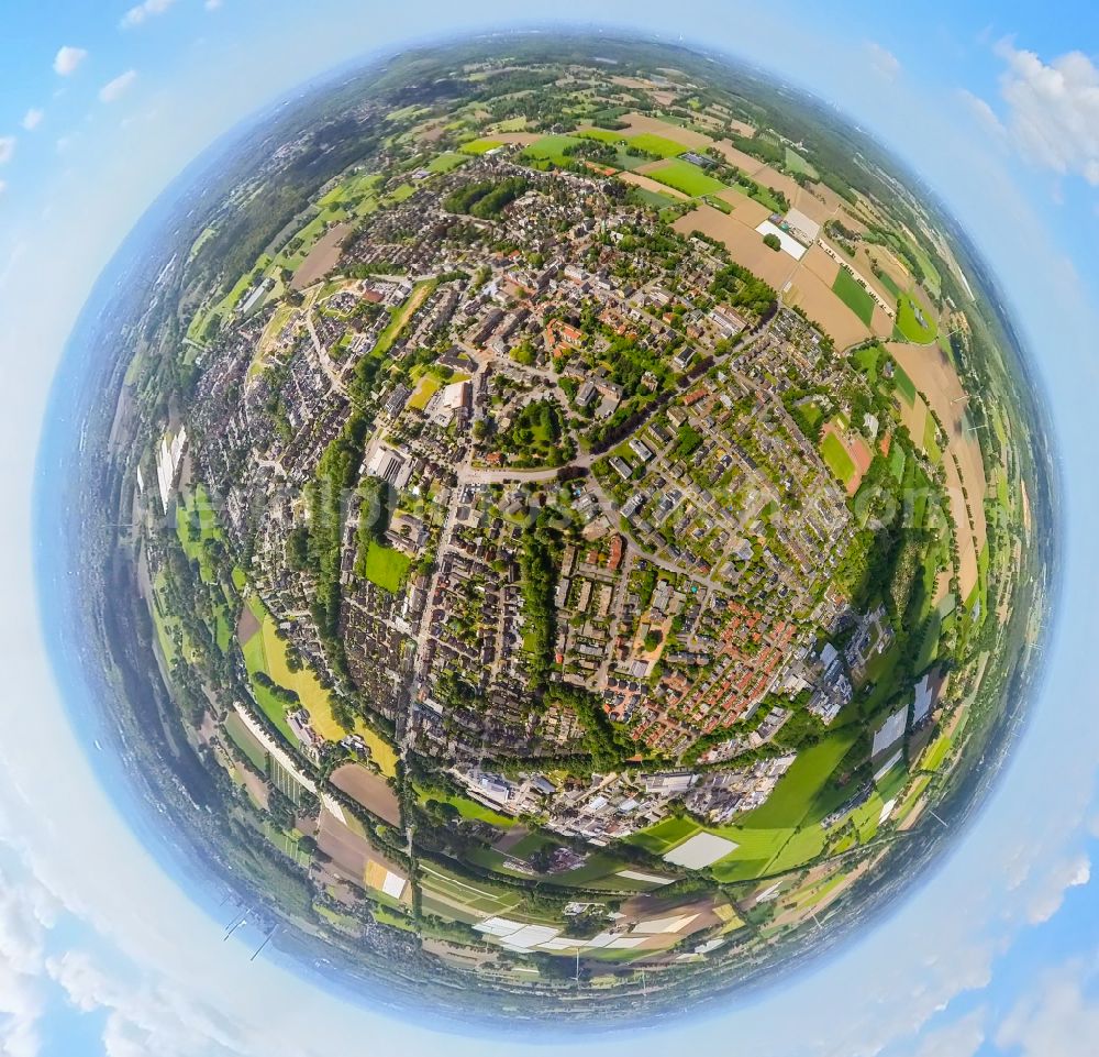 Kirchhellen from above - Fisheye perspective the city center in the downtown area in Kirchhellen at Ruhrgebiet in the state North Rhine-Westphalia, Germany