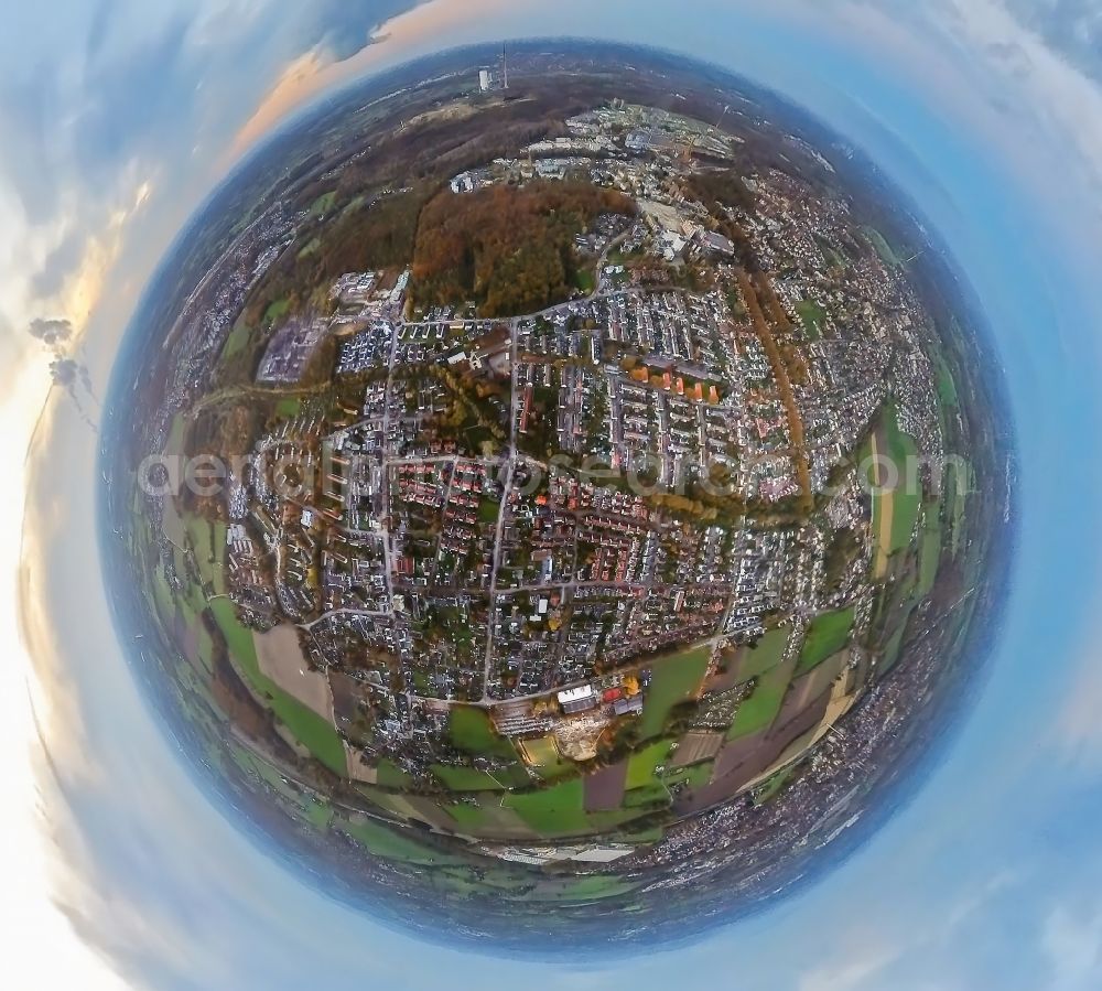 Aerial photograph Bergkamen - Fisheye perspective the city center in the downtown area in the district Weddinghofen in Bergkamen at Ruhrgebiet in the state North Rhine-Westphalia, Germany