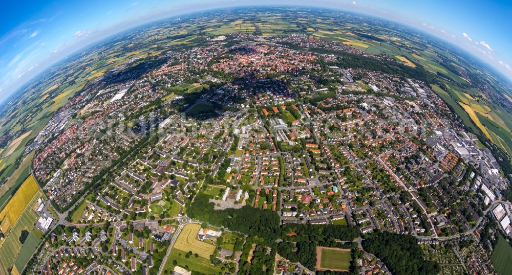 Soest from the bird's eye view: Fisheye perspective the city center in the downtown area in Soest in the state North Rhine-Westphalia, Germany