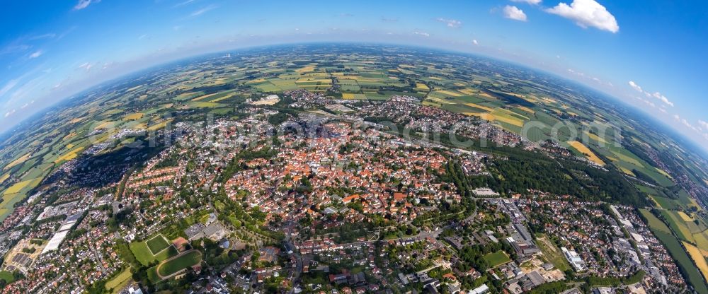 Aerial image Soest - Fisheye perspective the city center in the downtown area in Soest in the state North Rhine-Westphalia, Germany