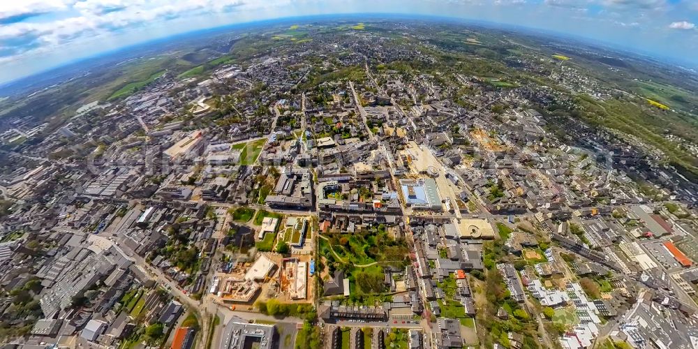 Velbert from the bird's eye view: Fisheye perspective the city center in the downtown area in Velbert at Ruhrgebiet in the state North Rhine-Westphalia, Germany