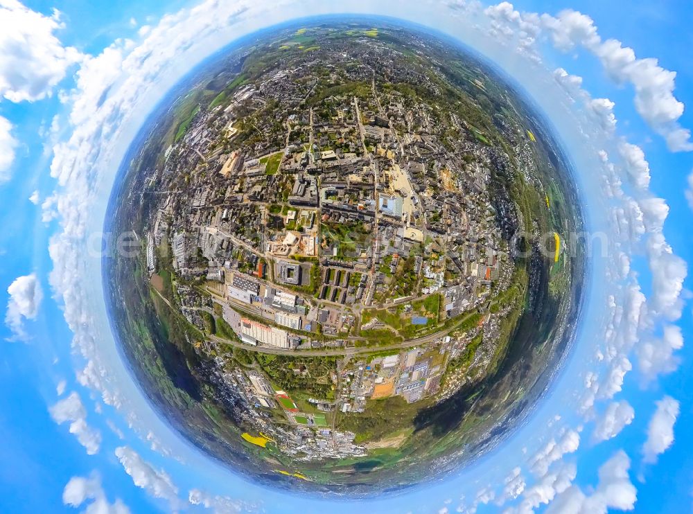 Aerial image Velbert - Fisheye perspective the city center in the downtown area in Velbert at Ruhrgebiet in the state North Rhine-Westphalia, Germany