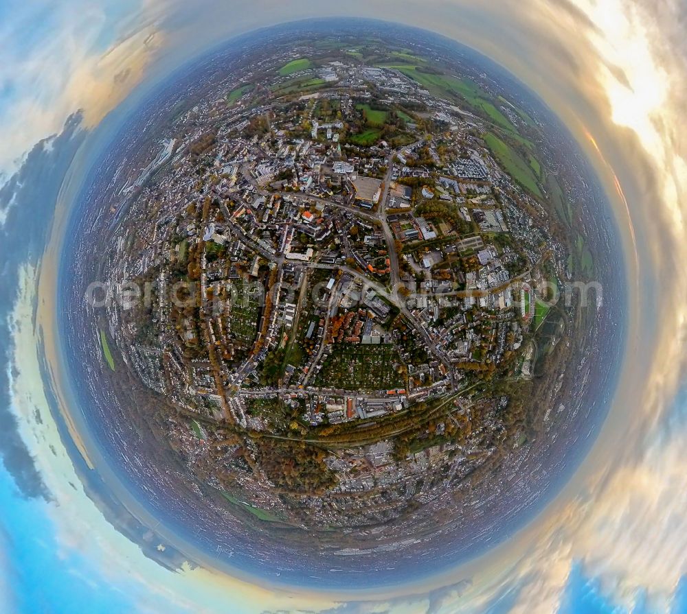Wattenscheid from above - Fisheye perspective the city center in the downtown area in Wattenscheid at Ruhrgebiet in the state North Rhine-Westphalia, Germany