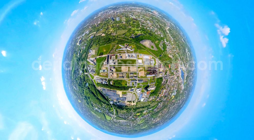 Dortmund from above - Fisheye perspective technical equipment and production facilities on the former blast furnace site Phoenix - West in Hoerde in Dortmund in North Rhine-Westphalia