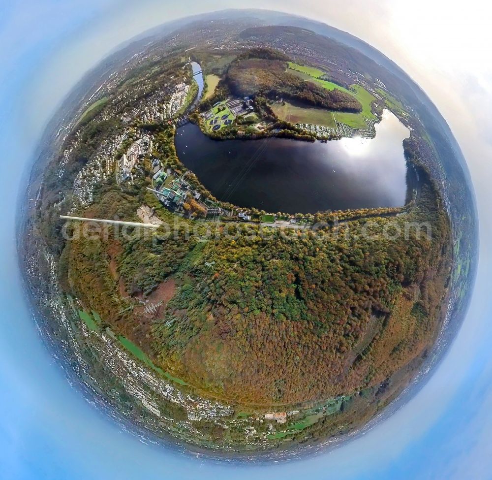 Wetter from above - Fisheye perspective riparian areas on the lake area of Harkortsee in Wetter in the state North Rhine-Westphalia, Germany