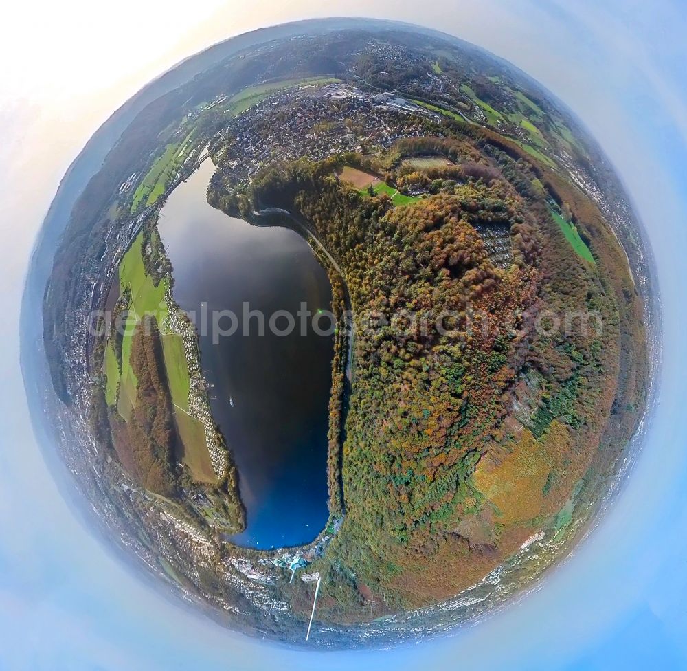 Wetter from above - Fisheye perspective riparian areas on the lake area of Harkortsee in Wetter in the state North Rhine-Westphalia, Germany