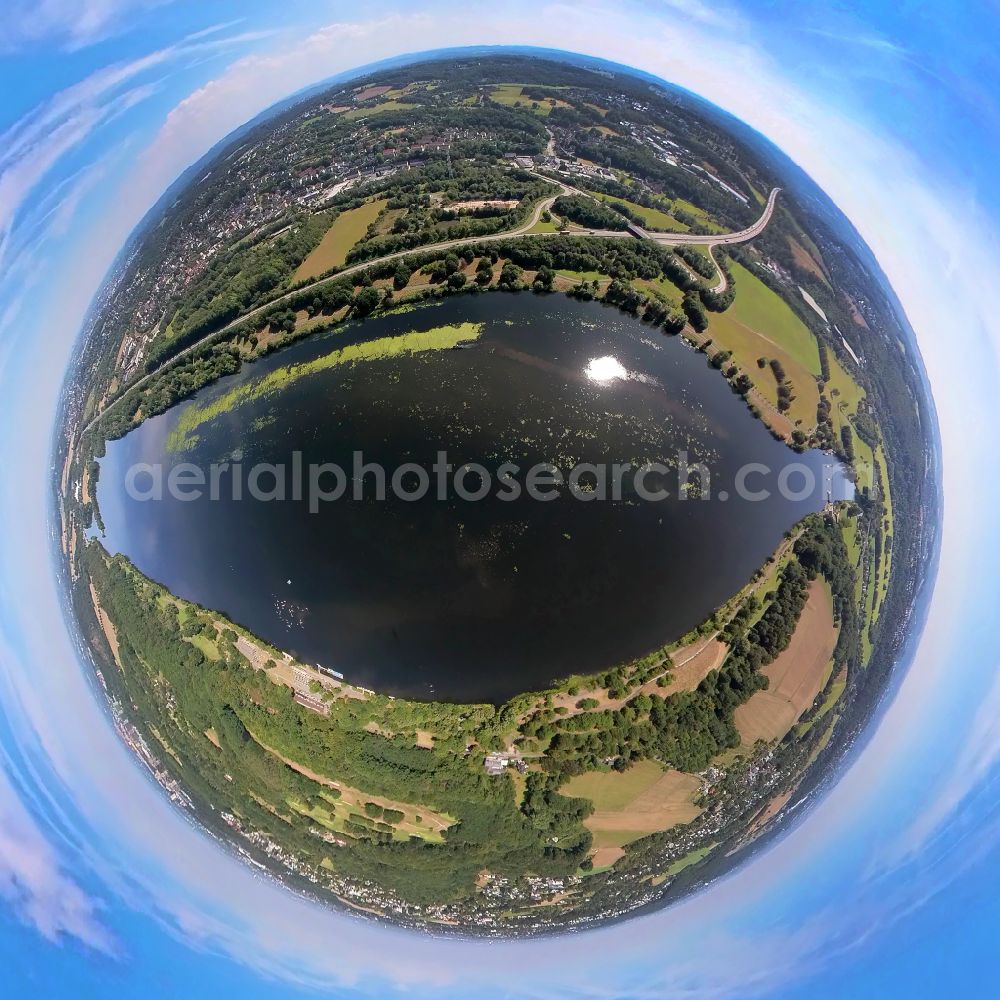 Aerial image Witten - Fisheye perspective riparian areas on the lake area of Kemnader See in Herbede in the state North Rhine-Westphalia. View from Witten across the lake