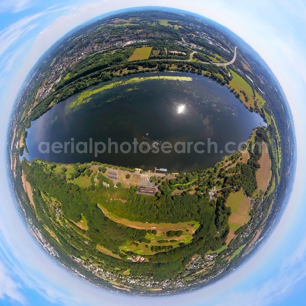 Aerial photograph Witten - Fisheye perspective riparian areas on the lake area of Kemnader See in Herbede in the state North Rhine-Westphalia. View from Witten across the lake