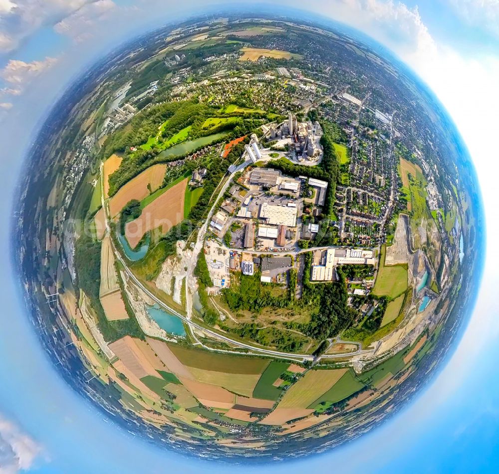 Aerial image Beckum - Fisheye perspective building and production halls on the premises of Holcim WestZement GmbH in Beckum in the state North Rhine-Westphalia, Germany